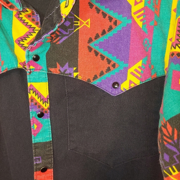 Vtg 80s 90s Wild West Colorful Western  Bib Womens Shirt Aztec Print USA Medium - Picture 4 of 8